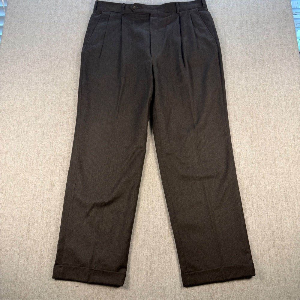 Brooks Brothers Dress Pants Mens 38x31 Brown Pleated Worsted Wool USA Cuffed